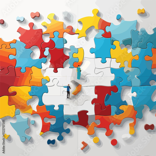 Professional Business Concept Layout with Paper Puzzle Pieces for Presentations
