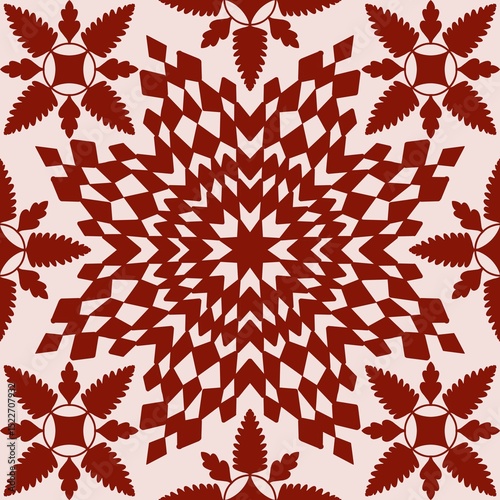 African ethnic fabric pattern showcases a vibrant red tone in a traditional ikat style, highlighted by geometric elements. The design embodies the perfect blend of bold color and intricate patterns, 