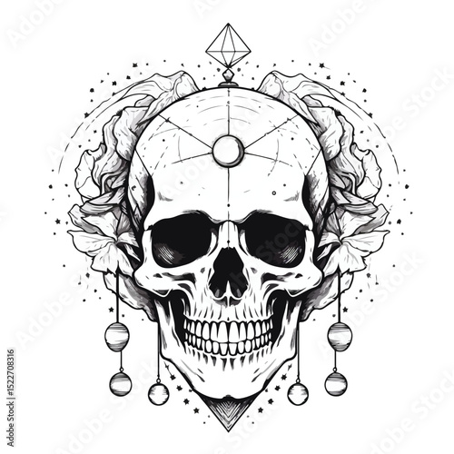 Skull Head Esoteric Colorless Icon Vector Illustration for Professional Designs