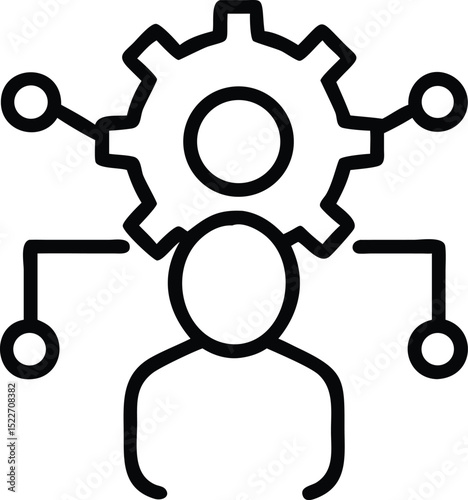 Person with gear and network connection vector icon for strategy and management concept use case design