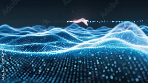 Digital Wave in Data Ocean: Abstract illustration of a digital wave flowing gracefully across a vast data ocean, a harmonious dance of light and information.