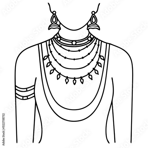 One Line Art Illustration of a Person Wearing Ethnic Jewelry for Blogs, Culture Websites, Art Projects, Fashion Awareness, and Ethnic Jewelry Promotion  
