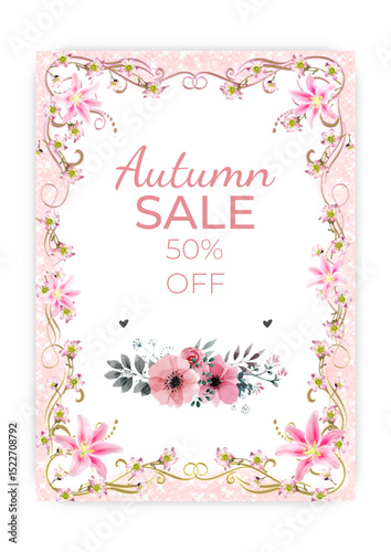 Autumn sale pink flower frame