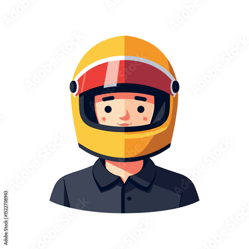 Cartoon Illustration of a Person Wearing a Yellow Racing Helmet and Black Shirt, Isolated on White Background