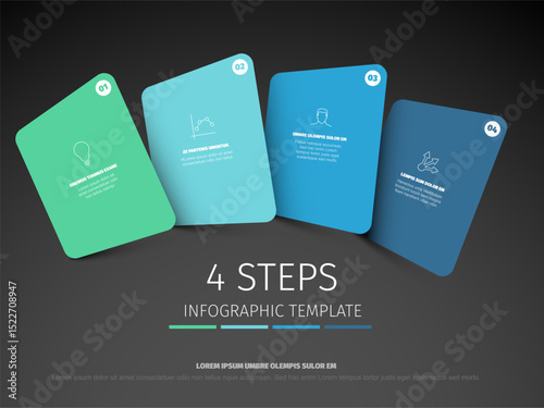 Present your business process or workflow using this four steps infographic template. This modern infographic template provides a clear visualization of distinct stages.