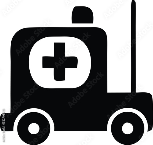 Simple black and white illustration of an ambulance icon