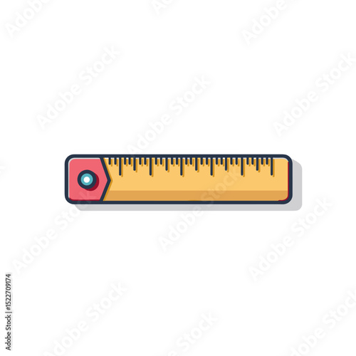 Illustration of a simple wooden ruler with red accents for measuring and drawing lines, flat design style
