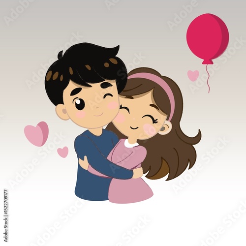 This adorable flat-style illustration features a smiling couple, the lovers cartoon each holding a half of a heart puzzle piece the lovers cartoon emotional connection and the lovers cartoon  a soft 