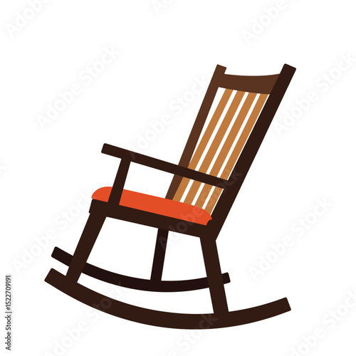 Illustration of a Wooden Rocking Chair with Orange Cushion, a Comfortable and Relaxing Furniture Piece