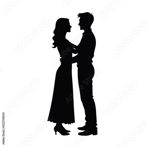 Silhouette of a Loving Couple Embracing: Romantic Moment in Black and White Illustration