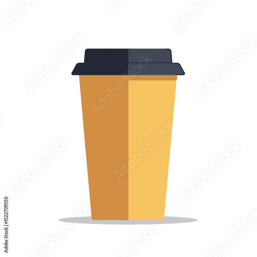 Minimalist Flat Vector Illustration of a Takeaway Coffee Cup with Black Lid on White Background