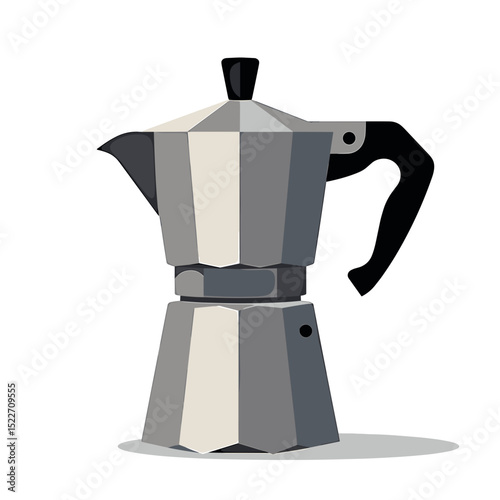 Stylized Silver Moka Pot Illustration for Espresso Coffee Brewing at Home