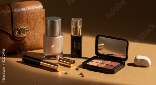 Unleash your inner glamour with makeup Find the perfect foundation, palette, and powder for flawless beauty. Use a brush for effortless application, complete with lipstick. Vanity ready