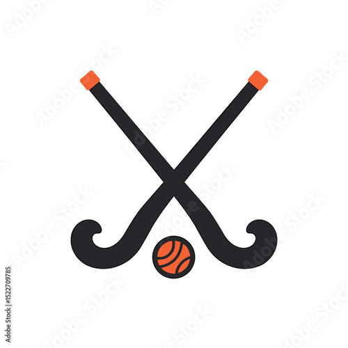 Minimalist Illustration of Crossed Field Hockey Sticks with Ball, Sport Equipment Design