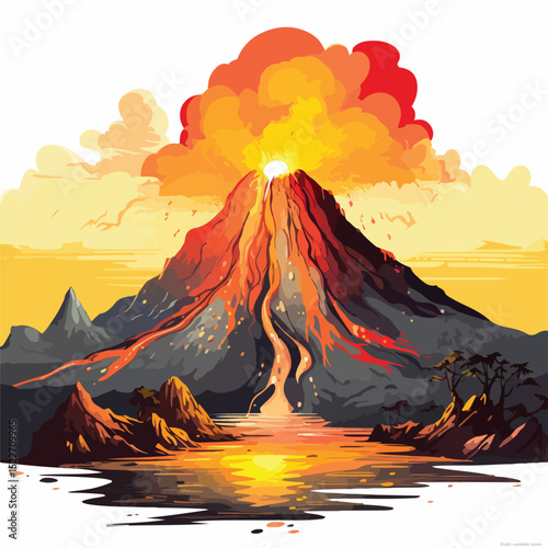 Majestic Volcano Landscape Vector Illustration for Nature-themed Designs