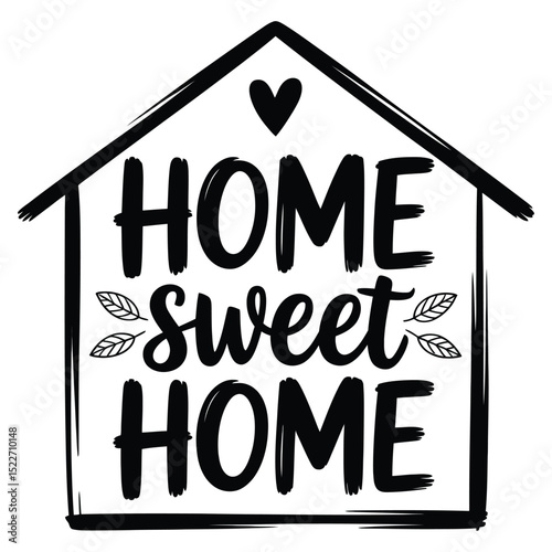 Home sweet home house design with heart and leaves