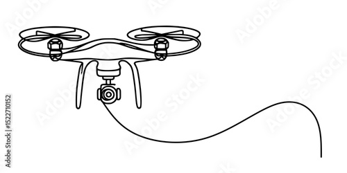 Minimalist Drone Line Art, A clean line-art illustration of a quadcopter drone with a mounted camera
