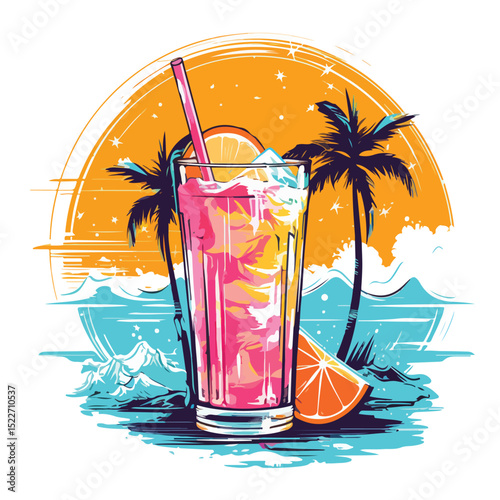 Exotic Tropical Cocktail Drink Poster Vector Illustration for Beverage Promotion