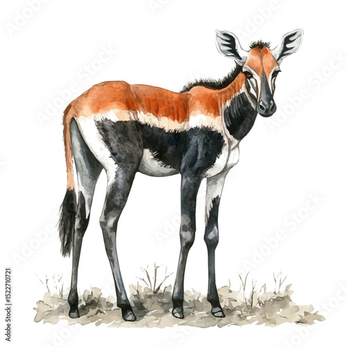 Okapi, watercolor illustration vector, high quality, isolated on a white background.