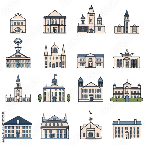 Professional University Icons Set Stock Vector Illustration for Educational Websites