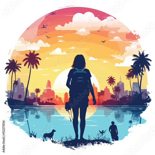 Adventurous Wanderlust Poster with Silhouettes of Persons in Scenic Vistas