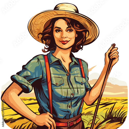 Professional vector illustration depicting a female farmer in a cartoon scribble style