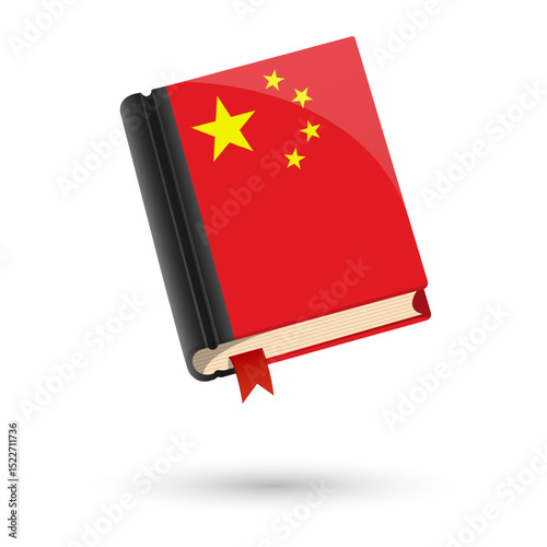 The book is covered in the flag of the China. Vector illustration of 3D language book on white background.