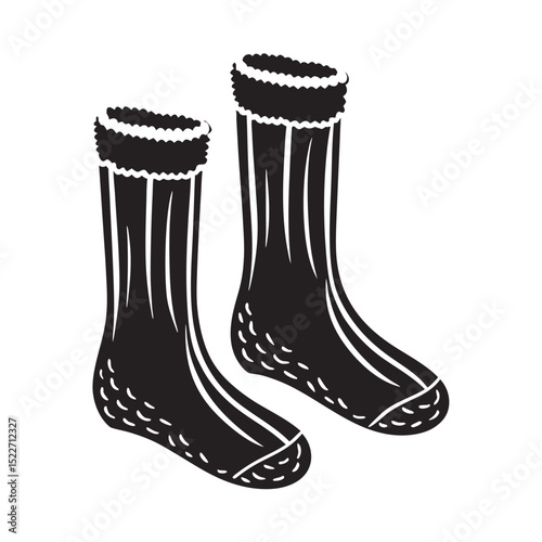 Classic pair of black knitted socks with ribbed design  
