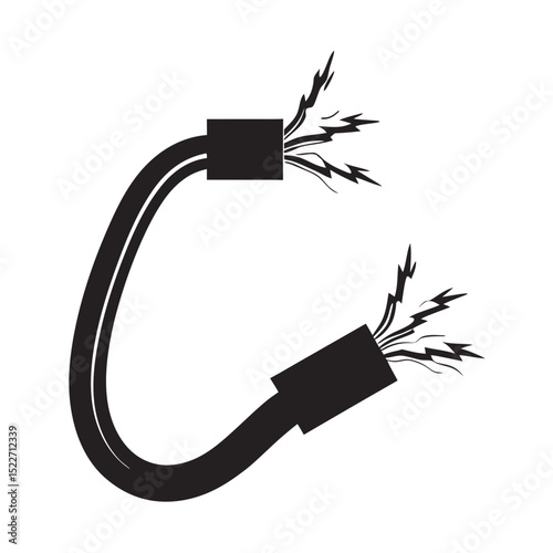 Cut electrical wire with exposed frayed ends and sparks  
