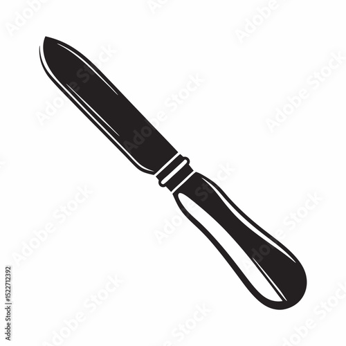 Kitchen knife with wooden handle in simple black silhouette  