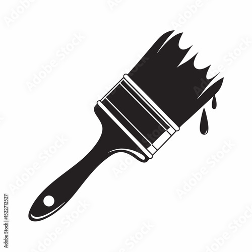 Paintbrush dripping black paint on a white background  