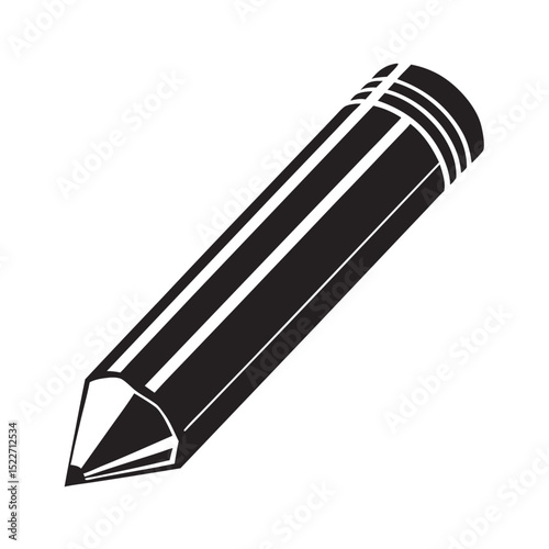 Black pencil with sharp tip on a white background  