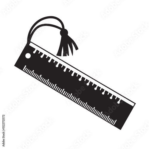 Black rectangular ruler with tassel design for stationery use  