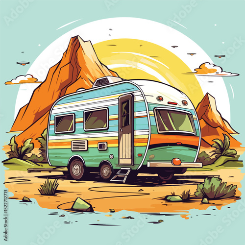 Scenic Caravan Traveling Through Beautiful Landscape Vector Illustration