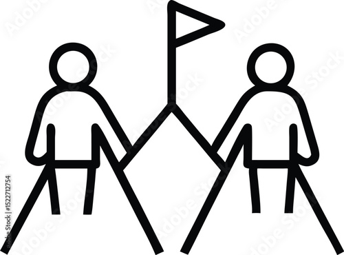 Teamwork success collaboration achievement reaching goal mountain top flag partnership winning strategy
