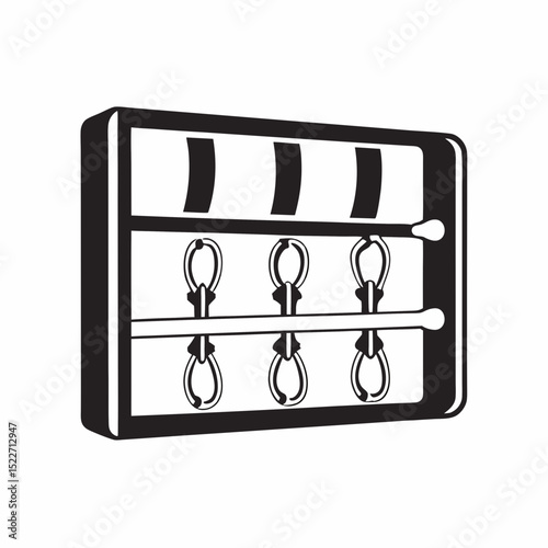 Outline of a wall-mounted item with clips for hanging items  