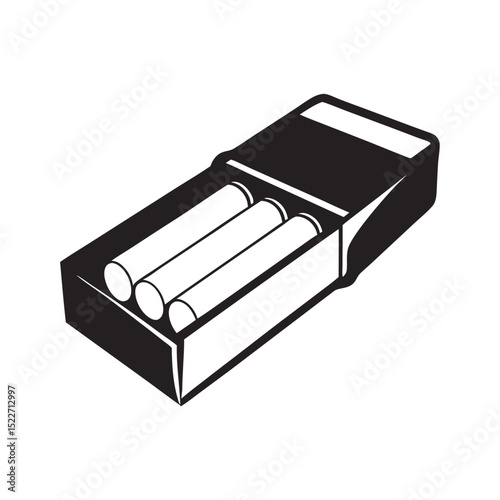 Cigarette pack with three cigarettes displayed in black and white  