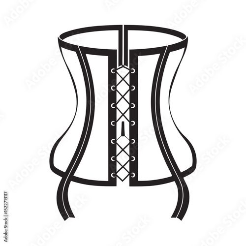 Vintage black corset design with laces and structured silhouette  