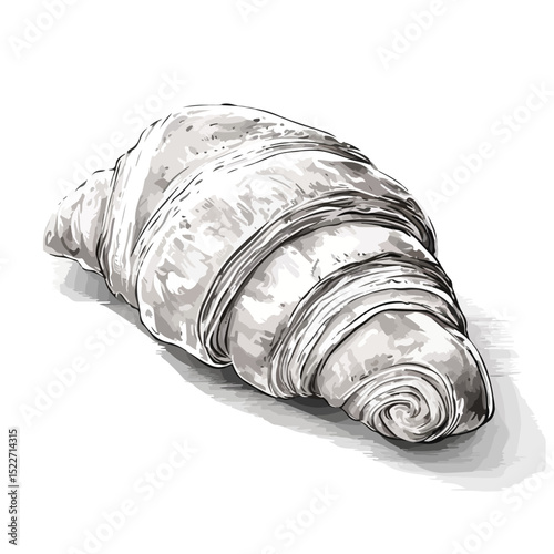 Elegant Croissant French Bread Black and White Vector Illustration for Designs