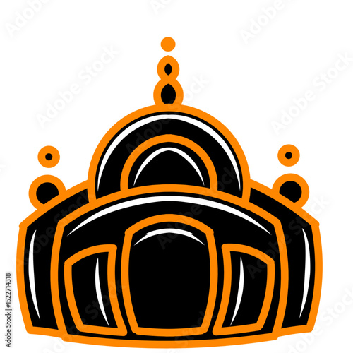 Abstract depiction of an iconic architectural marvel with stylized outlines on black background