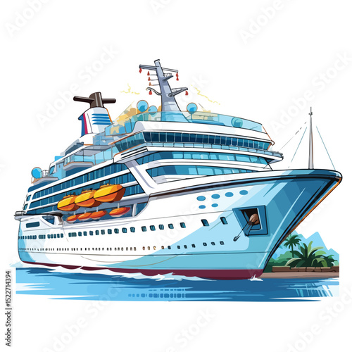 Colorful Cruise Ship Cartoon Vector Illustration for Travel and Tourism Concepts
