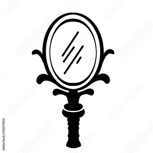Minimalist mirrored ellipse with three diagonal lines against a dark backdrop