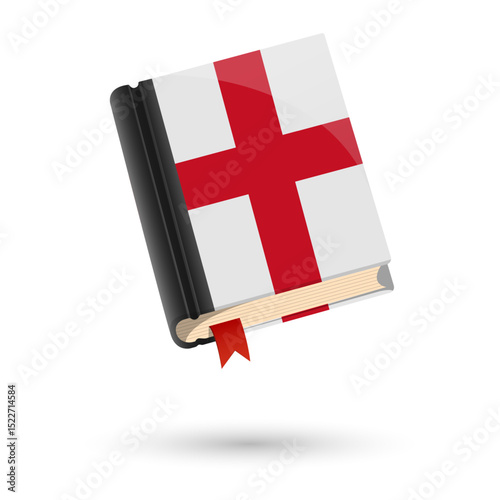 The book is covered in the flag of the England. Vector illustration of 3D language book on white background.