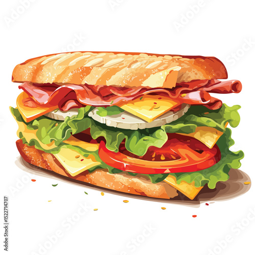 High-Quality Vector Illustration of a Delicious Sandwich for Culinary Designs and Food Blogs