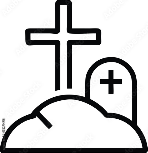 Grave death tombstone cemetery cross christianity afterlife memorial burial site icon vector