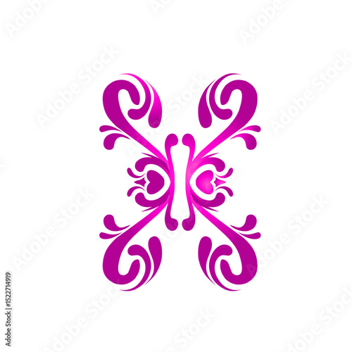 Illuminating pink floral design with symmetrical petals on a stark black canvas