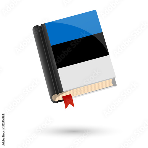 The book is covered in the flag of the Estonia. Vector illustration of 3D language book on white background.