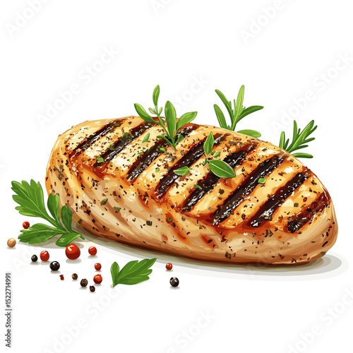 A well seasoned grilled chicken breast vector isolated on a white background