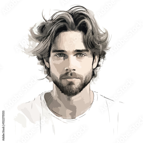 Professional Hand-Drawn Portrait Illustration of a Handsome Young Man for Designers