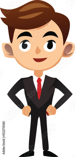 Cartoon illustration of a confident young businessman in a suit